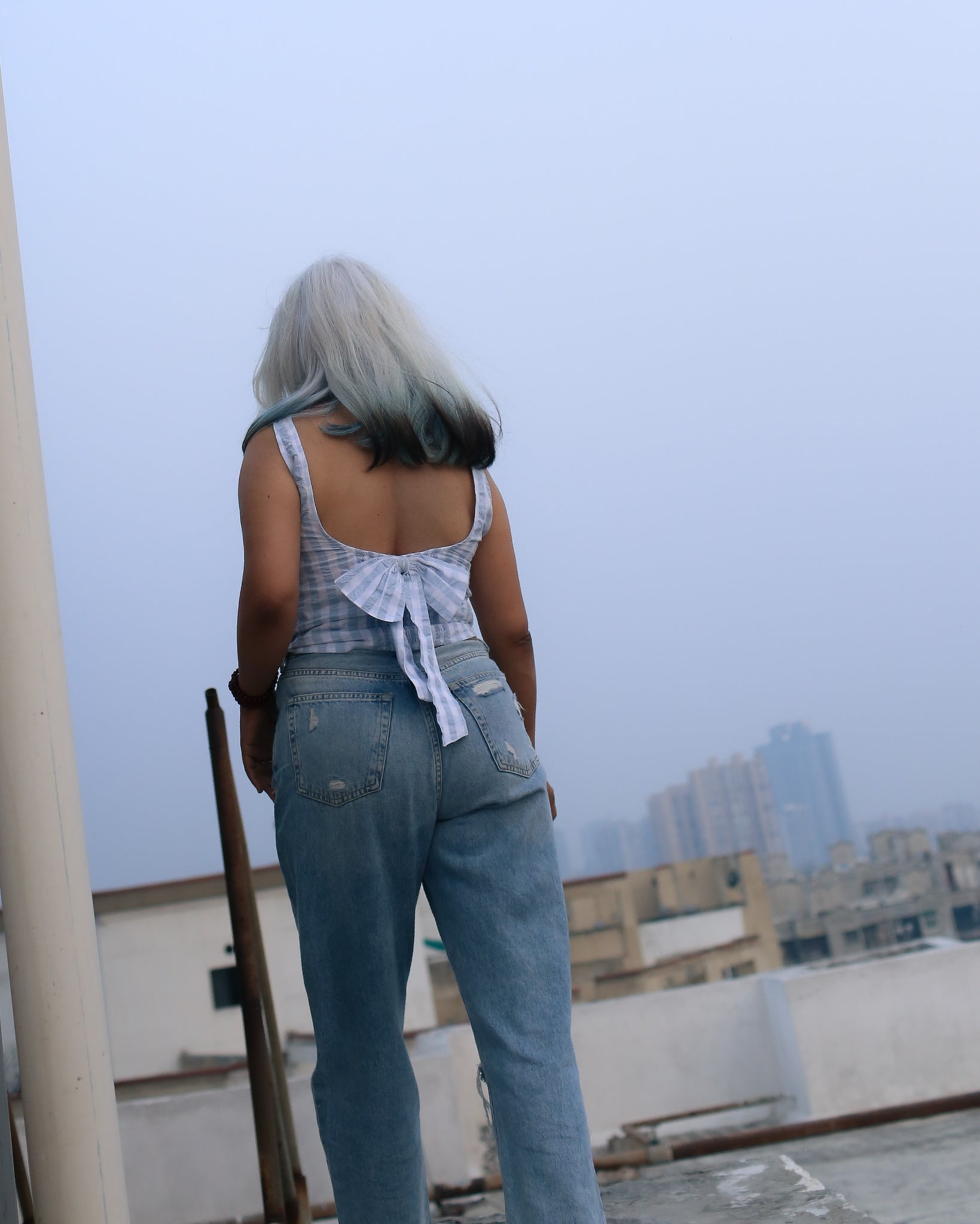 Lana's Bow Top in Sky Blue Gingham Check