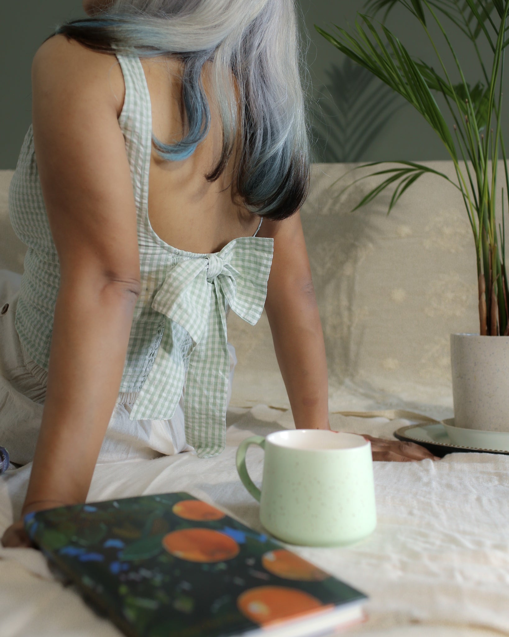 Lana's Bow Top in Mint Green Gingham Check