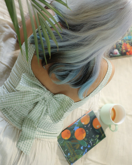 Lana's Bow Top in Mint Green Gingham Check