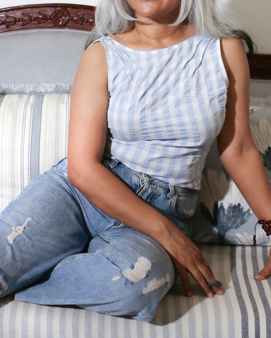 Lana's Bow Top in Sky Blue Gingham Check