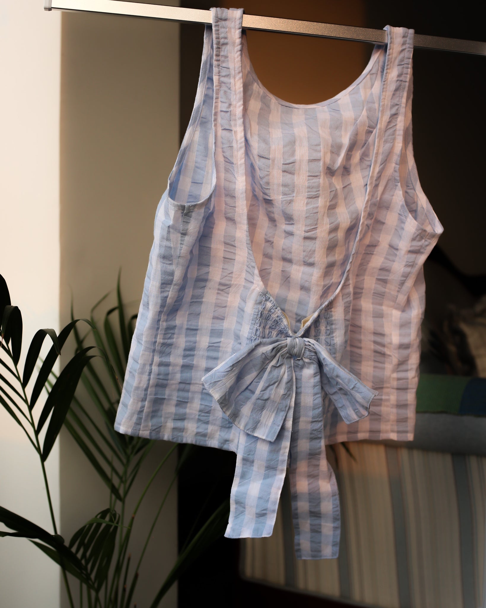 Lana's Bow Top in Sky Blue Gingham Check
