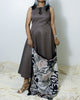 Dual-shade fit & flare midi dress in coffee brown and taupe, with a flattering waist fit, styled with a silver watch.