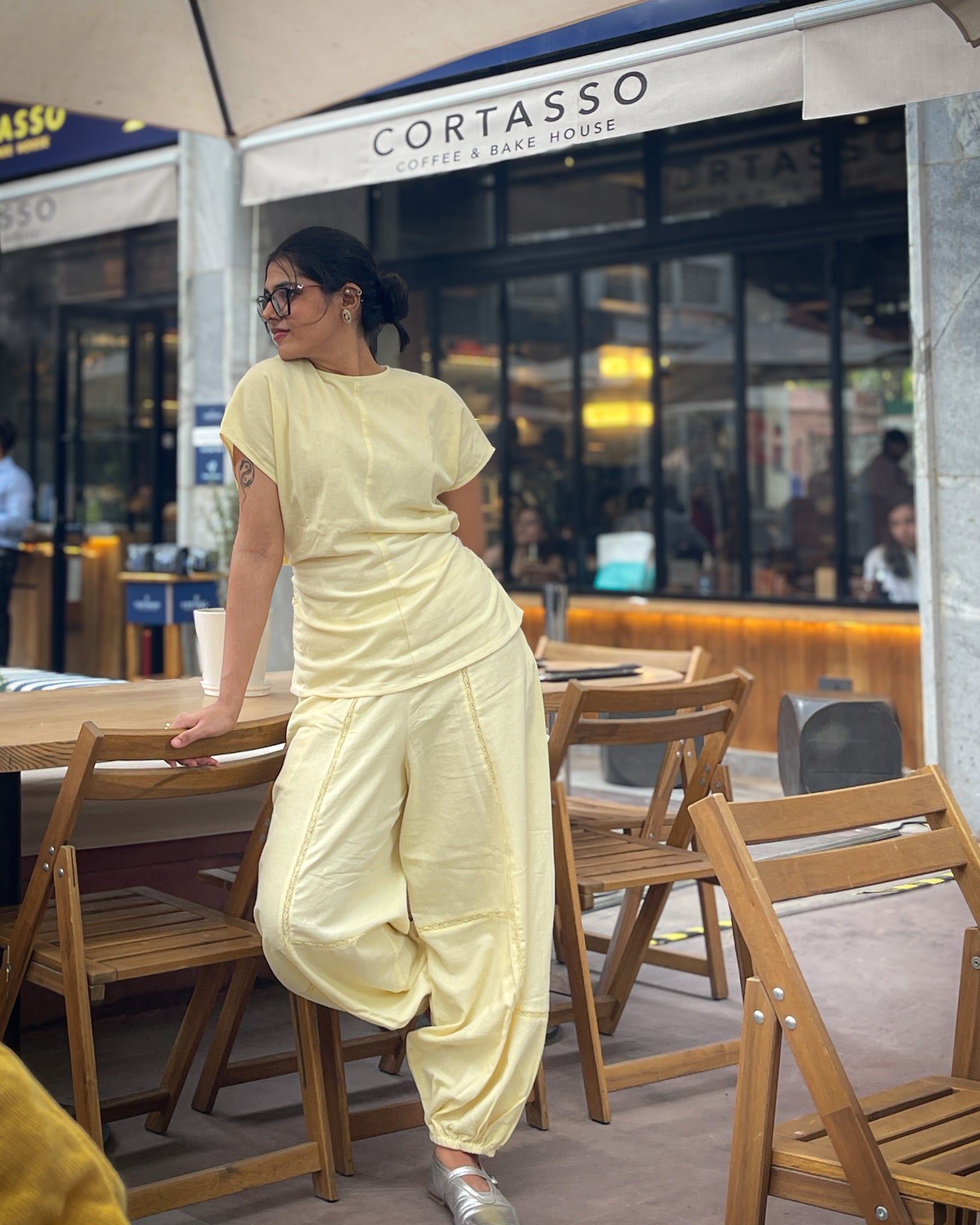 Busy & Breathe Pant | Moss Texture | Butter Yellow
