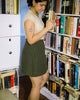 Casual dark green skort paired with neutral tee